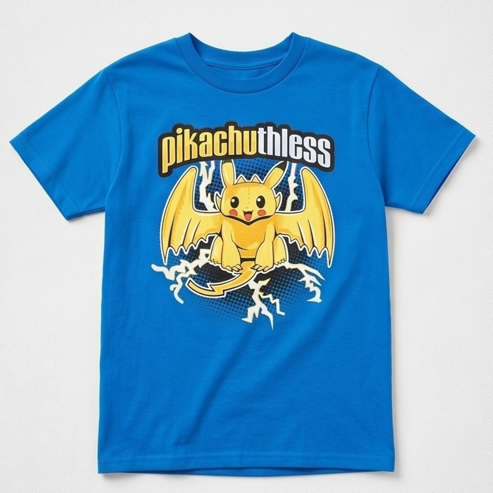 Gildan Ultra Cotton M Pikachuthless Blue T-Shirt Kids Pokemon Dragon NWOT